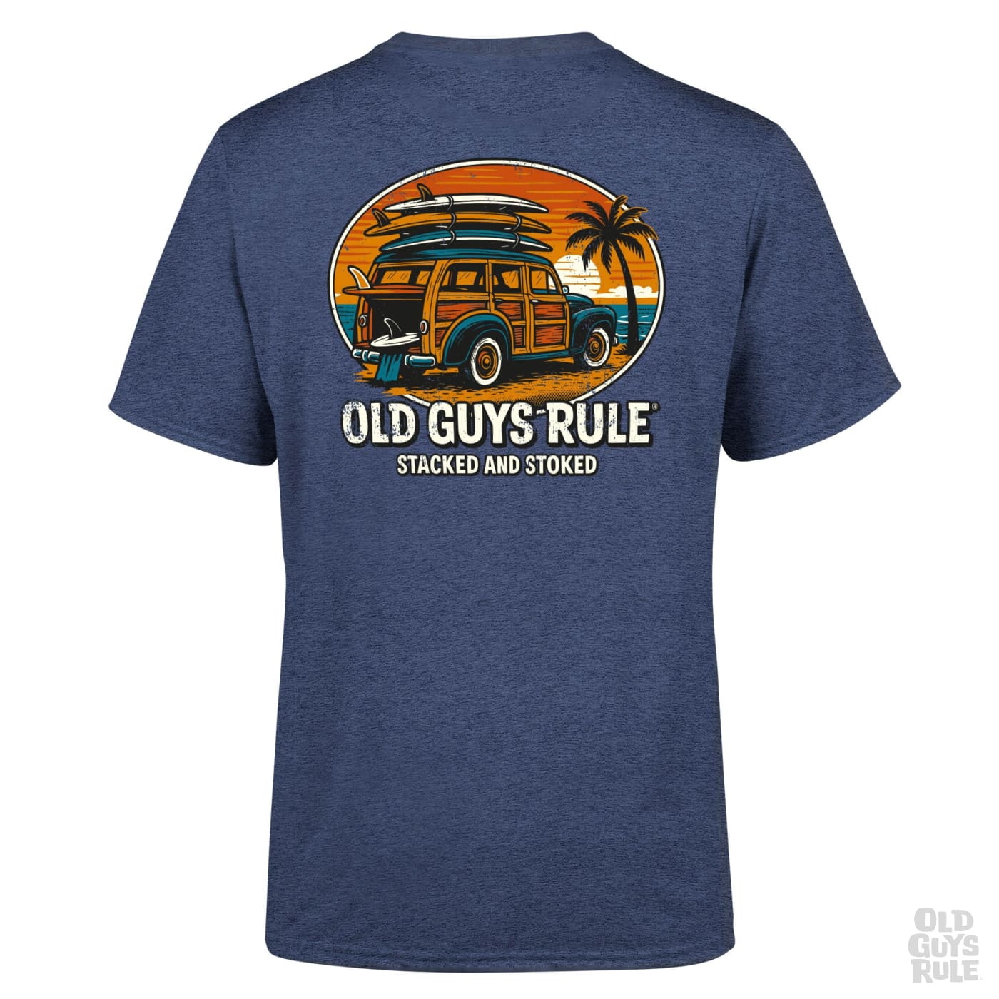 Old Guys Rule Stacked and Stoked T-Shirt - Heather Navy