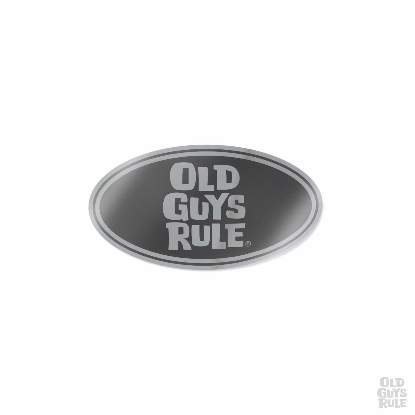 Stacked Logo Oval Decal - Metallic Silver