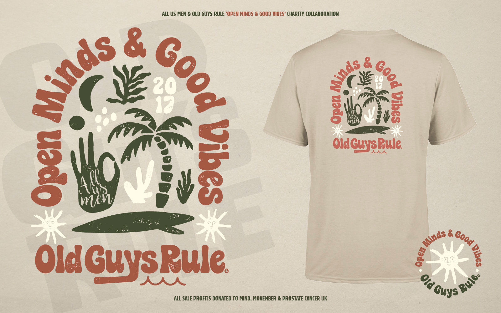 Old Guys Rule Men's Open Minds & Good Vibes T-Shirt, Movember, Prostate Cancer UK, MIND, Charity