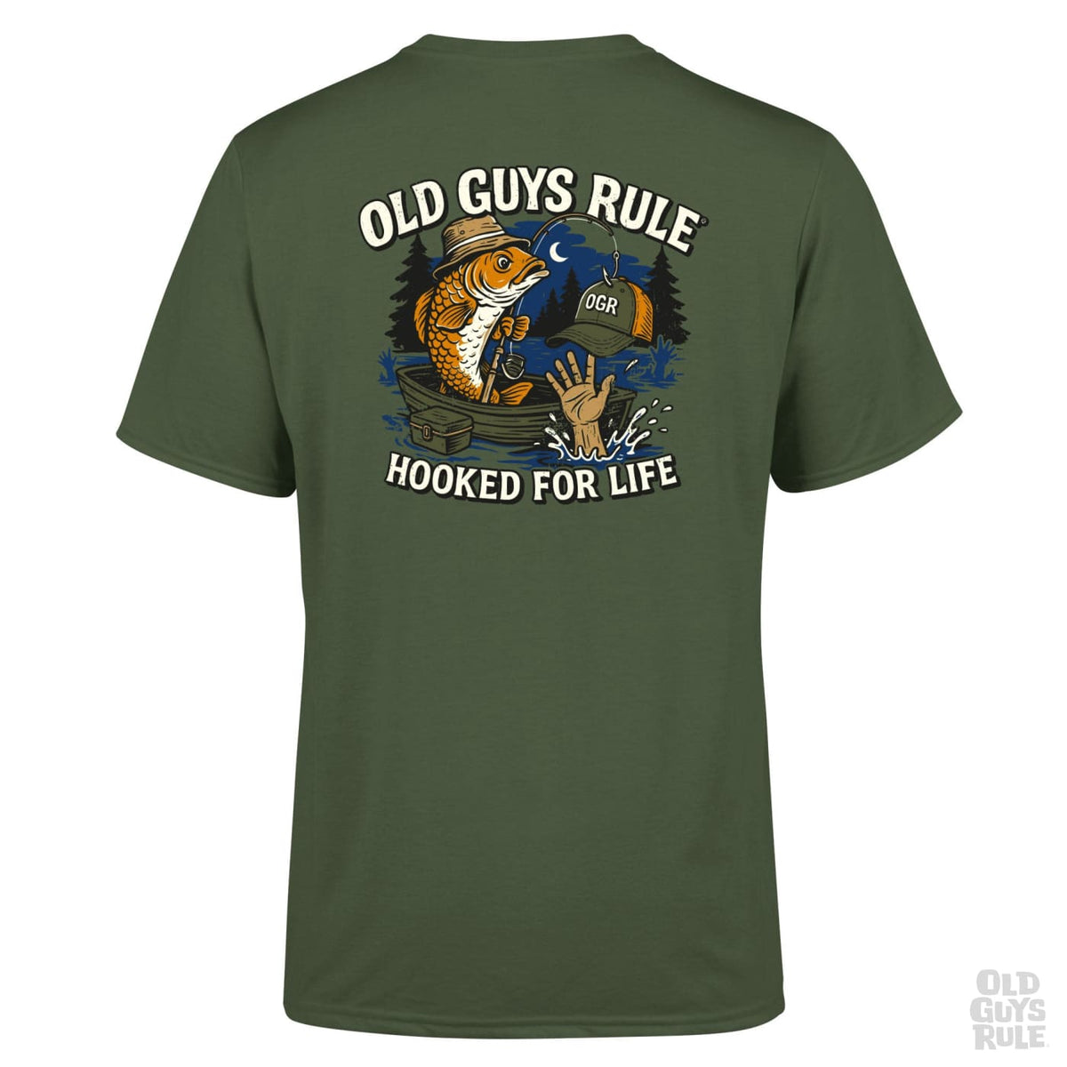 ’Hooked For Life’ T-Shirt - Military Green T-Shirt