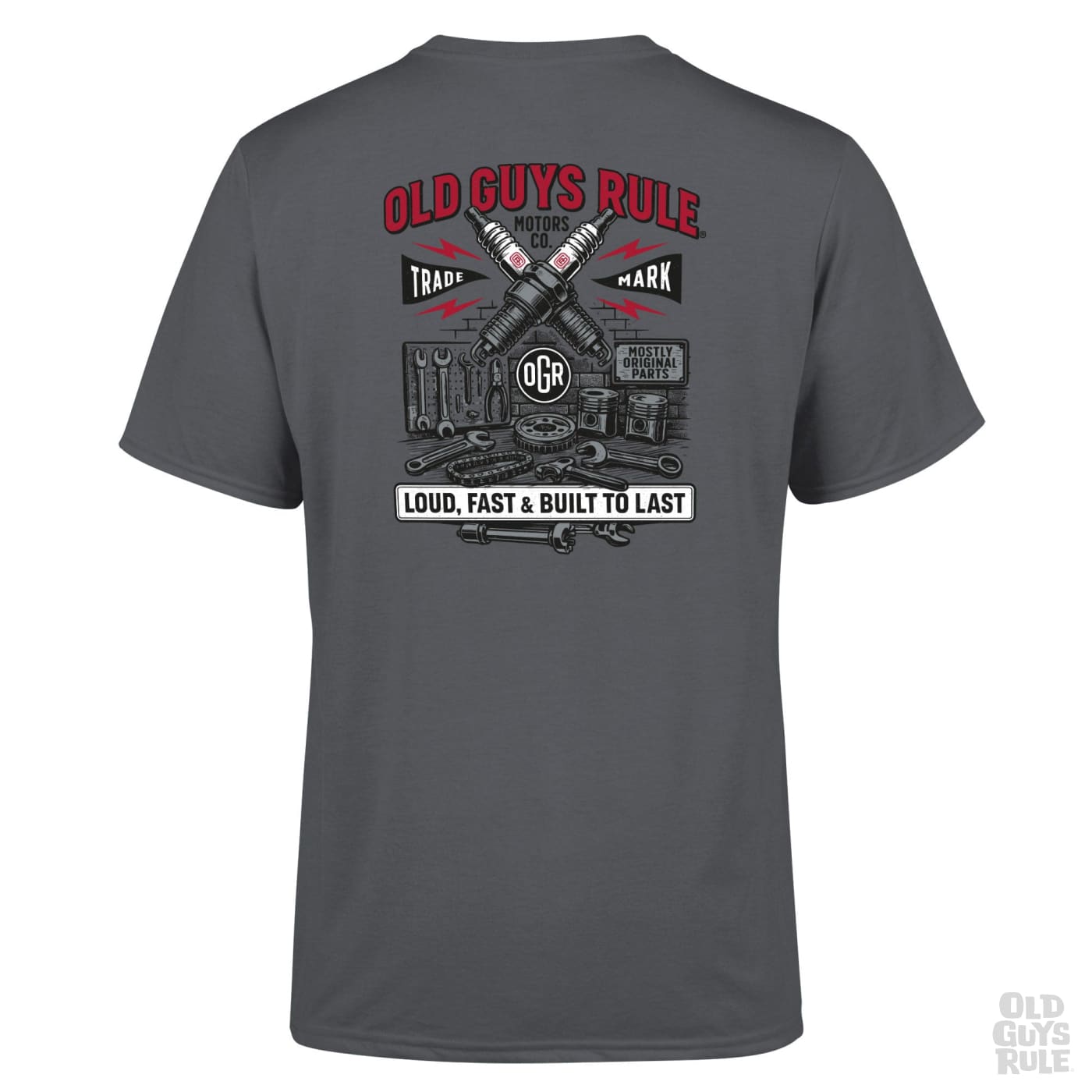 Old Guys Rule Old Guys Garage II T-Shirt - Charcoal