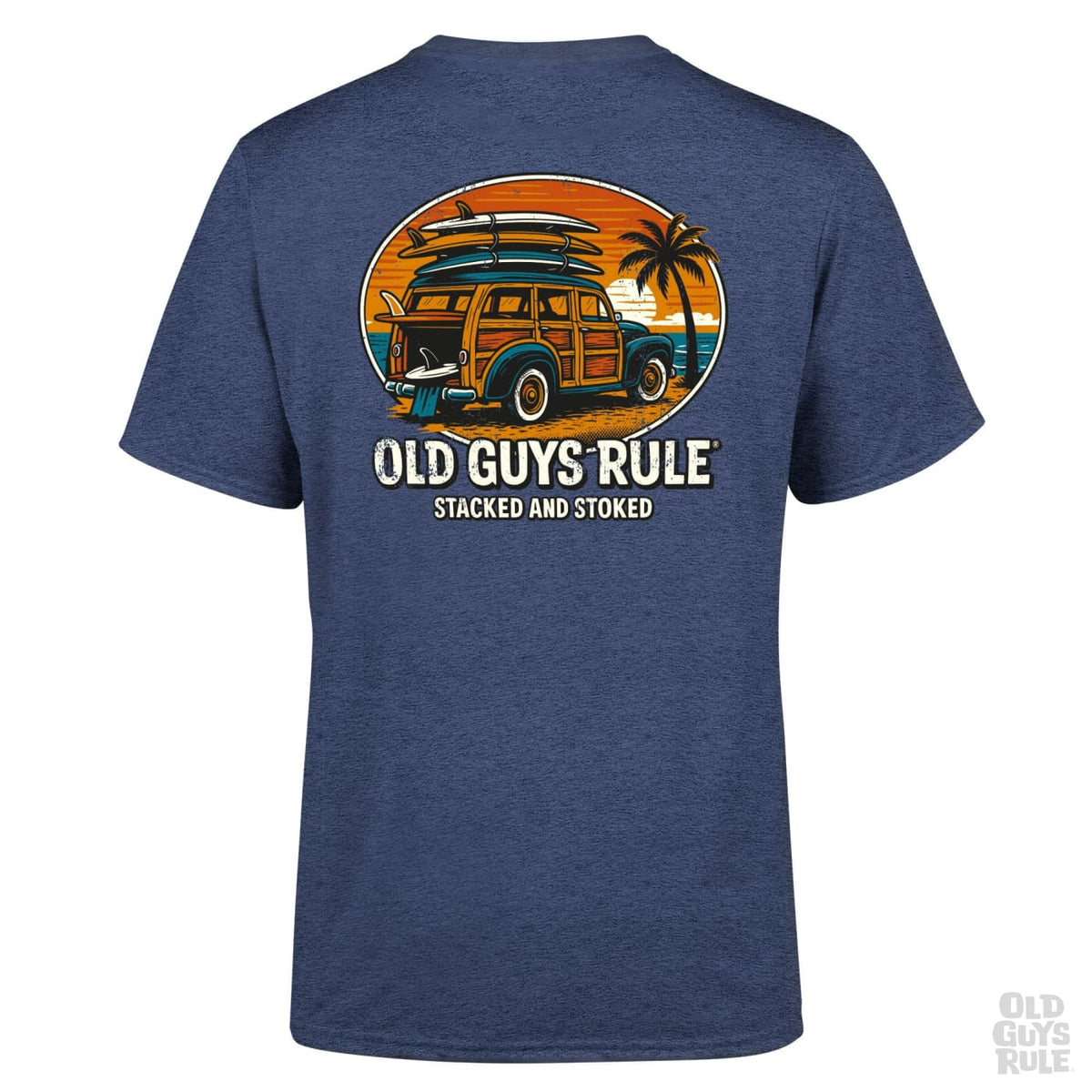 Old Guys Rule Stacked and Stoked T-Shirt - Heather Navy