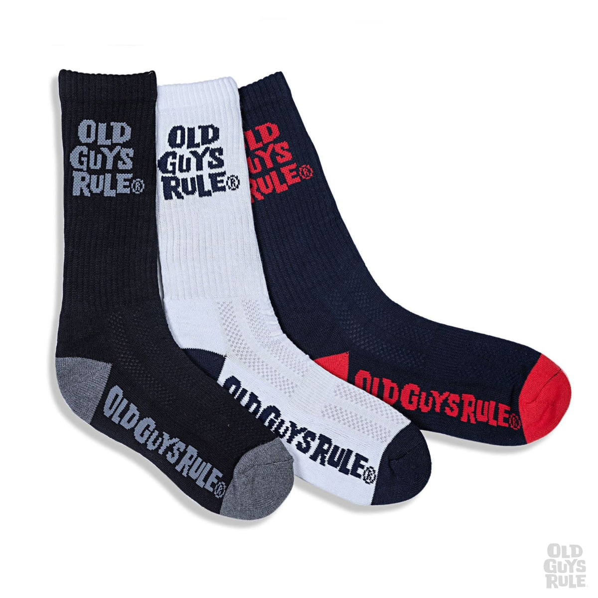 Old Guys Rule Stacked Logo Sports Socks White, Black, Navy