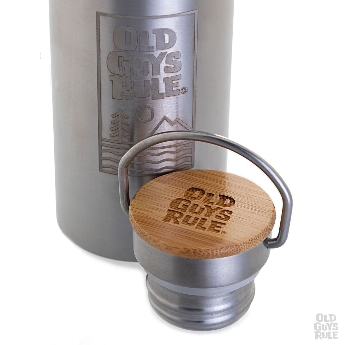 Old Guys Rule Summit & Sea Vacuum Flask Silver